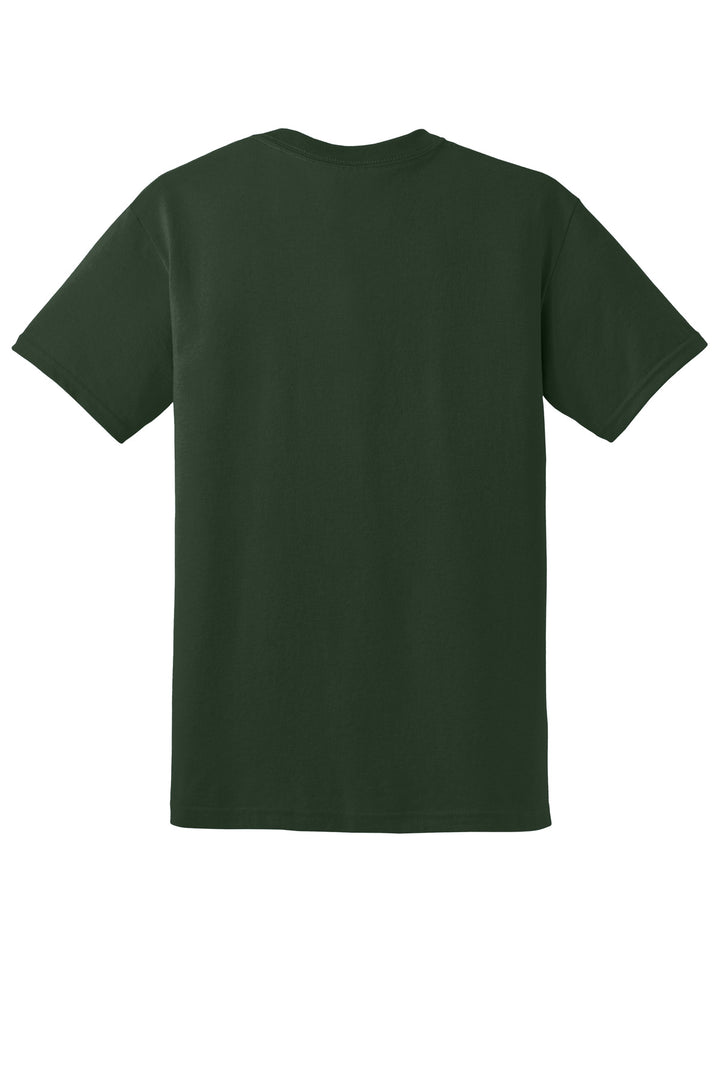 Rear View of Forest Gildan DryBlend 50 Cotton/50 Poly T-Shirt. 8000