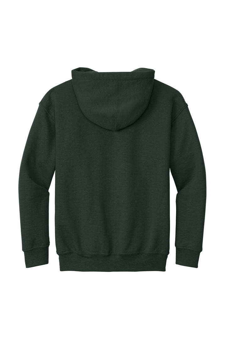 Rear View of Forest Green Gildan - Youth Heavy Blend Hooded Sweatshirt. 18500B