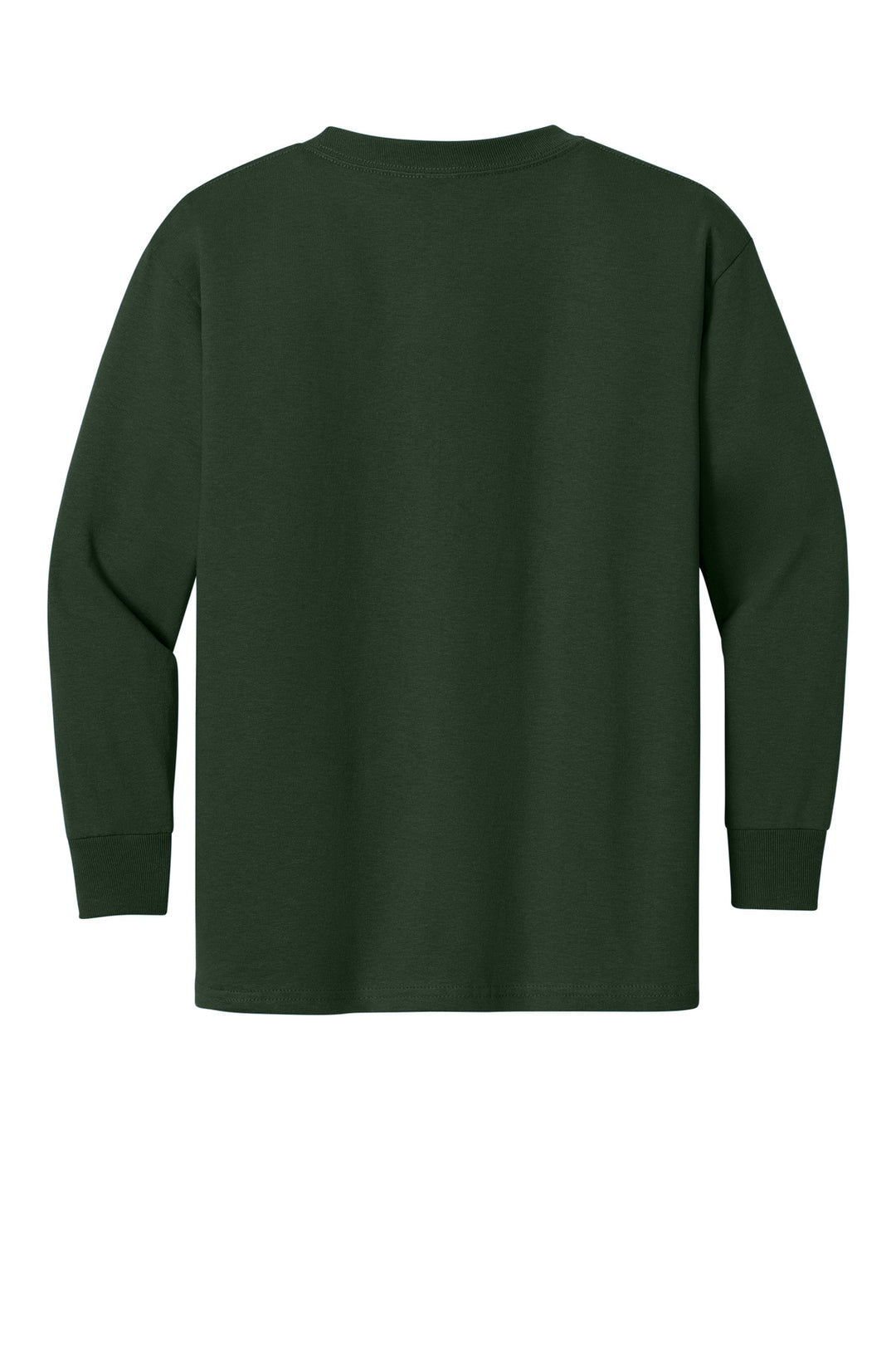 Rear View of ForestGrn Gildan Youth Heavy Cotton 100% Cotton Long Sleeve T-Shirt. 5400B