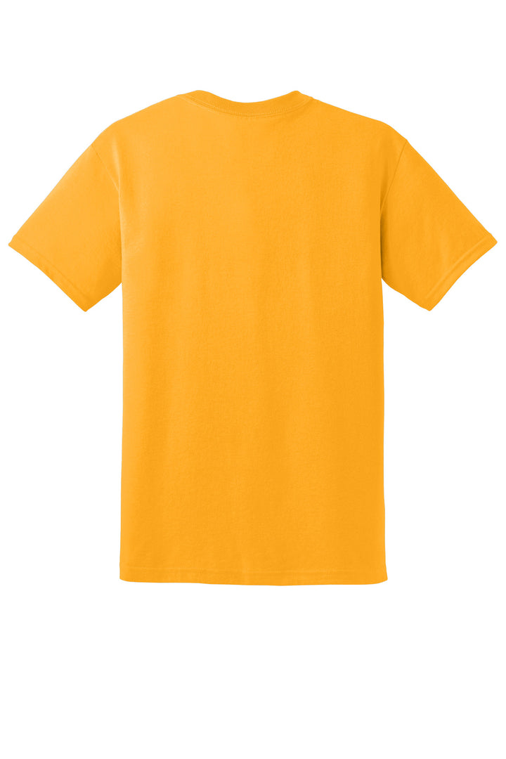 Rear View of Gold Gildan DryBlend 50 Cotton/50 Poly T-Shirt. 8000