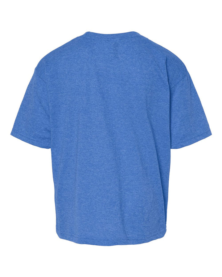 Rear View of Heather Royal Youth Gold Soft Touch T-Shirt - 4850