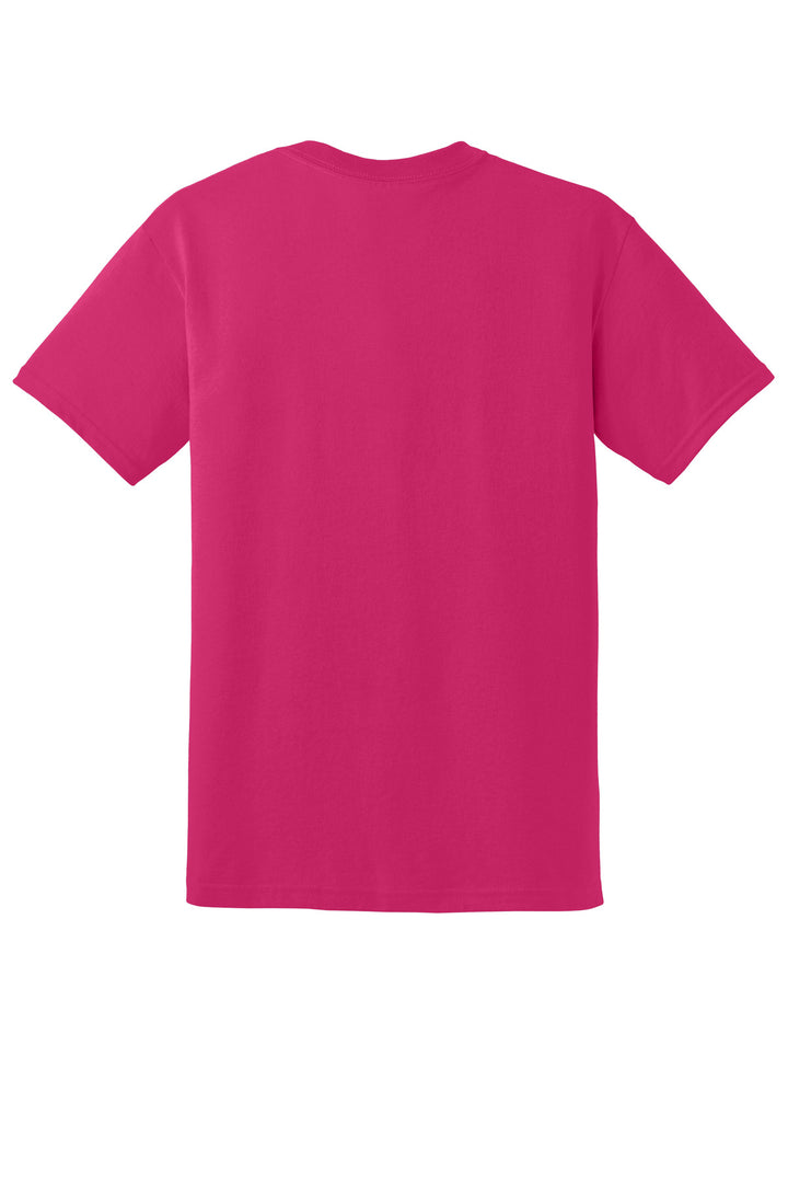 Rear View of Heliconia Gildan DryBlend 50 Cotton/50 Poly T-Shirt. 8000