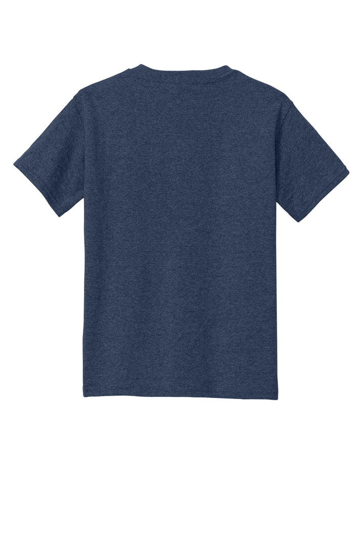 Rear View of HthrNavy Gildan - Youth Heavy Cotton 100% Cotton T-Shirt. 5000B