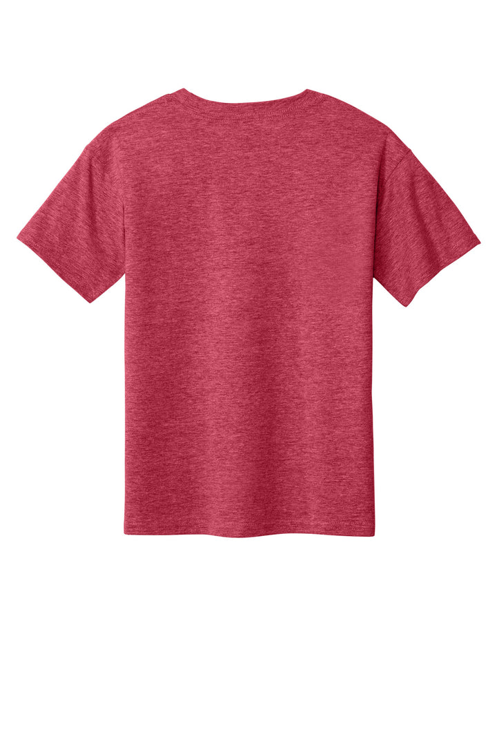 Rear View of HthrRed Gildan Youth Softstyle T-Shirt 64000B