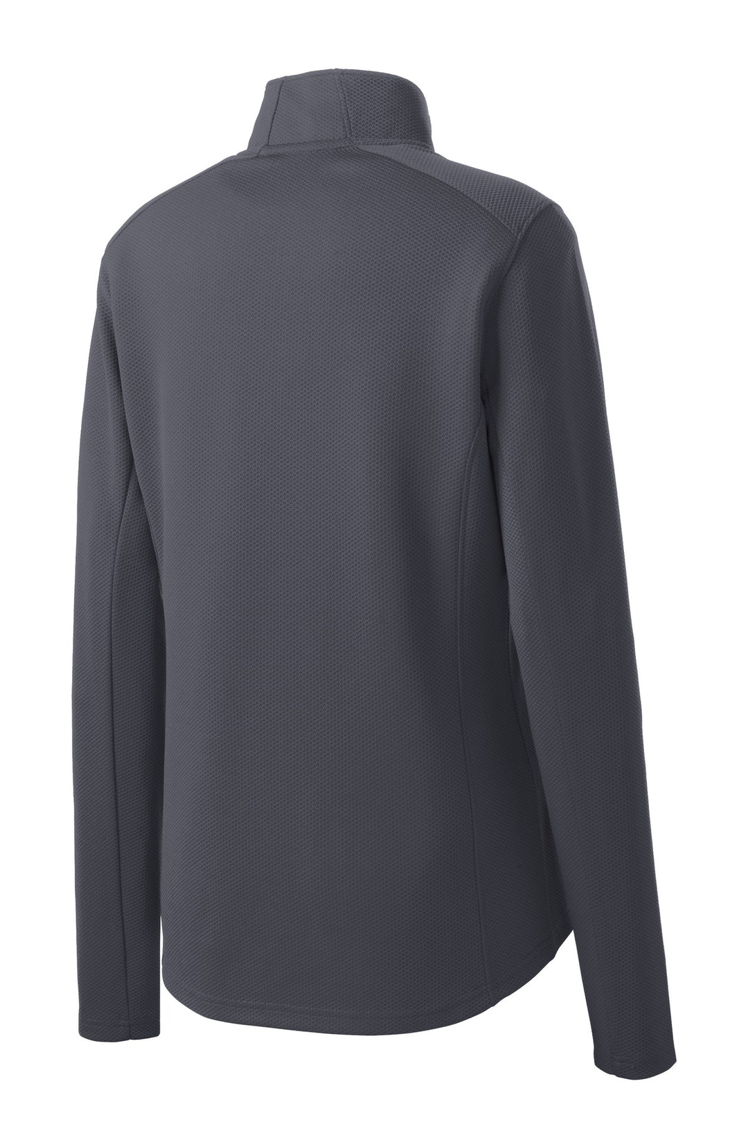 Rear View of Iron Grey Sport-Tek Women's Sport-Wick Textured 1/4-Zip Pullover. LST860