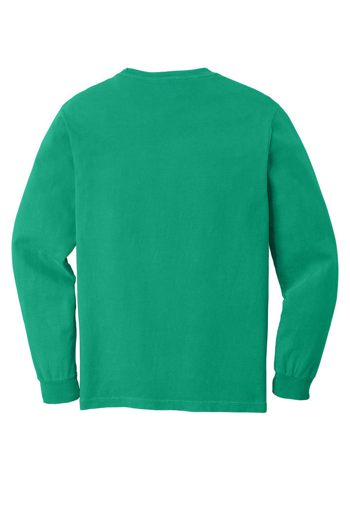 Rear View of IslandGrn COMFORT COLORS Heavyweight Ring Spun Long Sleeve Pocket Tee. 4410