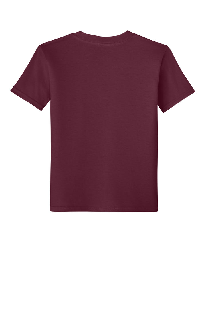 Rear View of Maroon Gildan Youth Softstyle T-Shirt 64000B