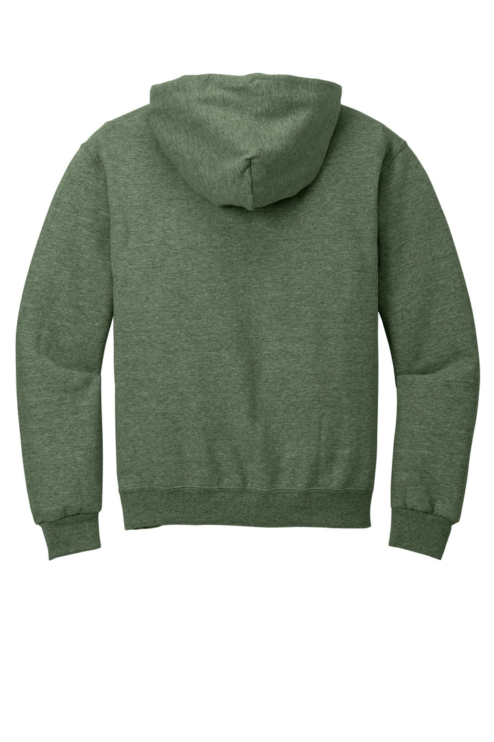 Rear View of MilGrnHtr Jerzees NuBlend Pullover Hooded Sweatshirt. 996M