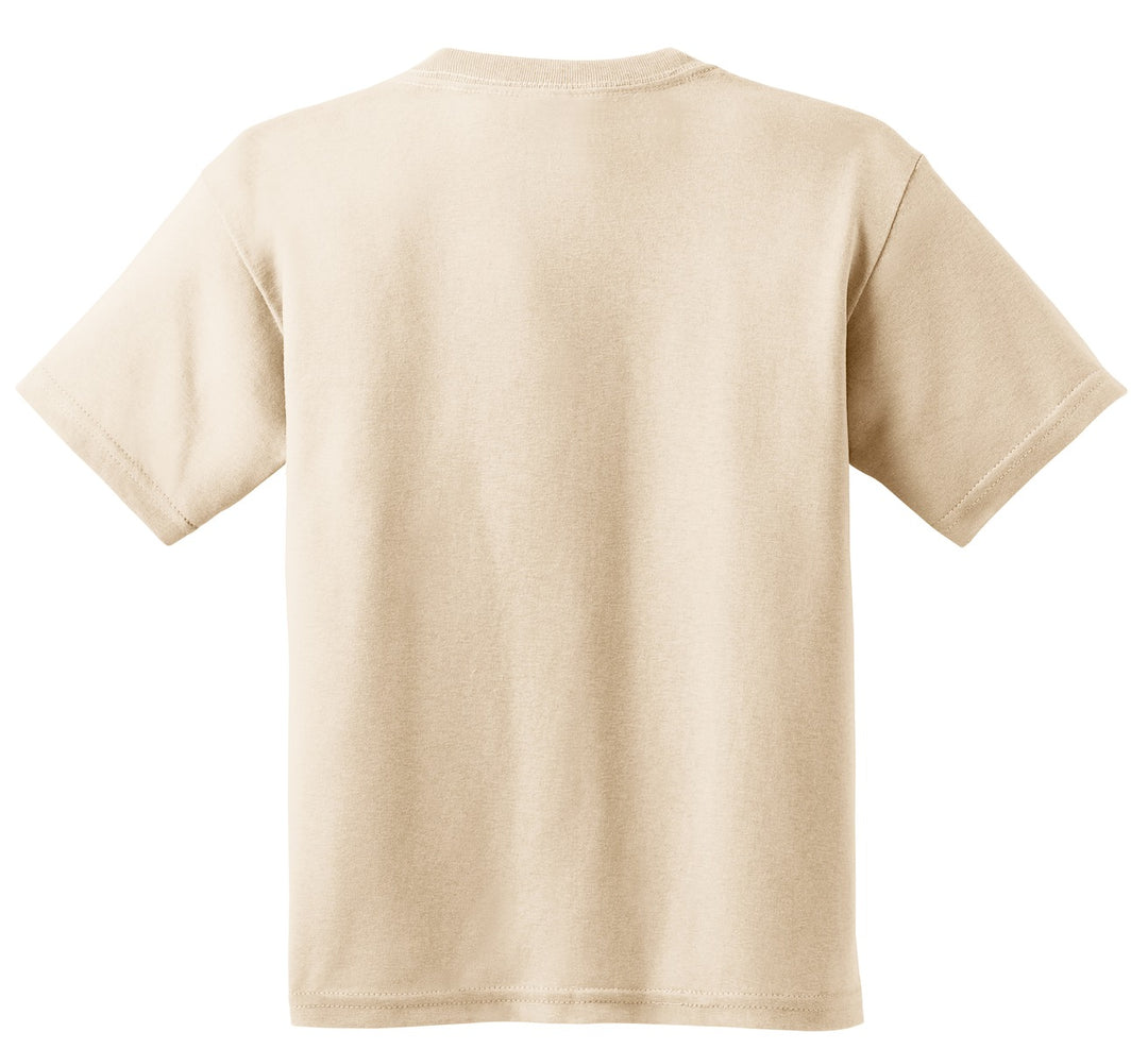 Rear View of Natural Gildan - Youth Heavy Cotton 100% Cotton T-Shirt. 5000B