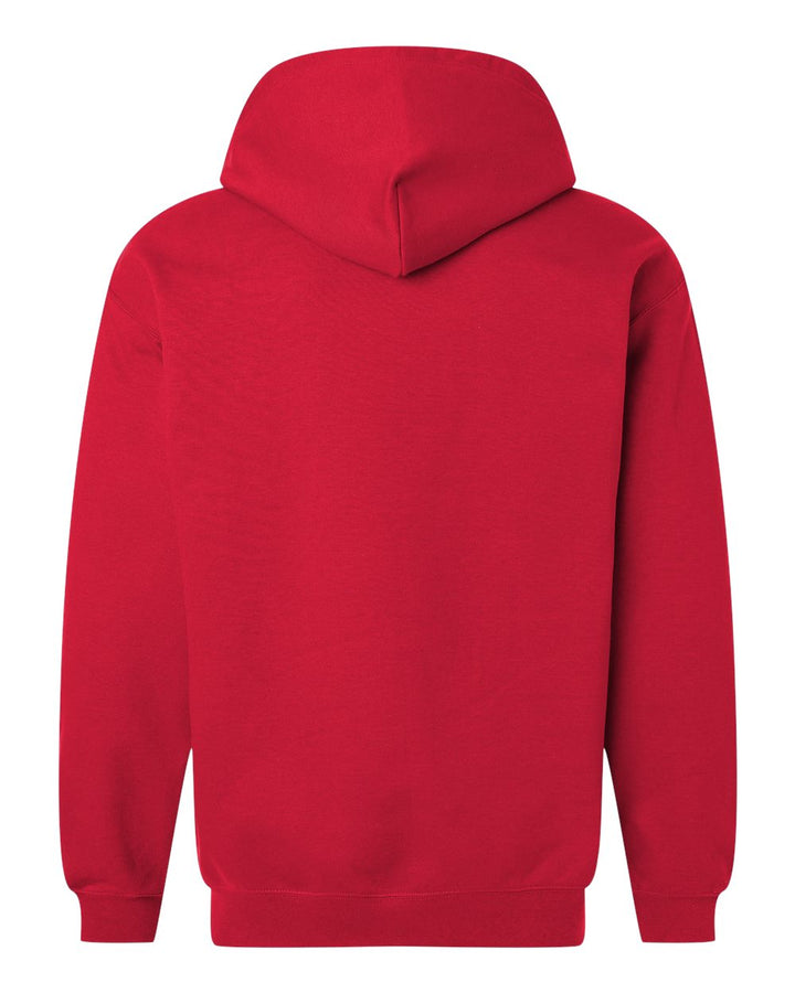 Rear View of Red Softstyle® Full-Zip Hooded Sweatshirt - SF600