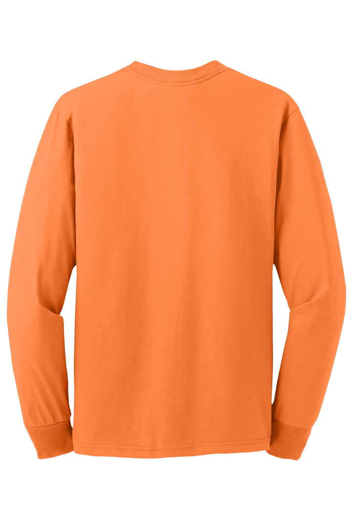 Rear View of Safety Orange Jerzees - Dri-Power 50/50 Cotton/Poly Long Sleeve T-Shirt. 29LS