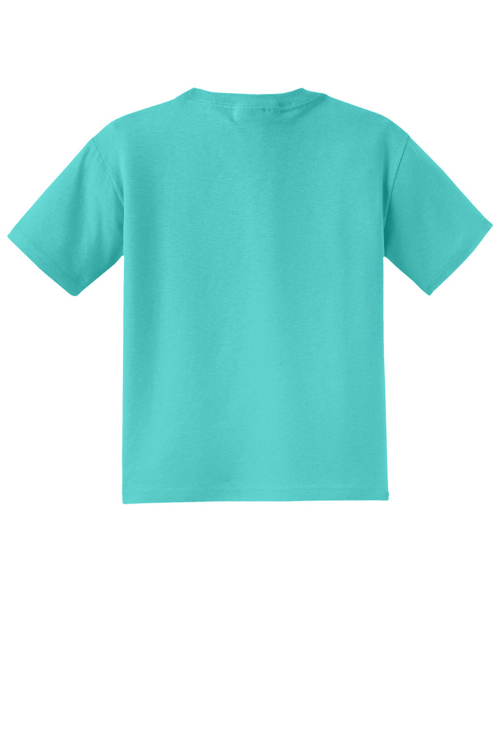Rear View of ScubaBlue Jerzees - Youth Dri-Power 50/50 Cotton/Poly T-Shirt. 29B