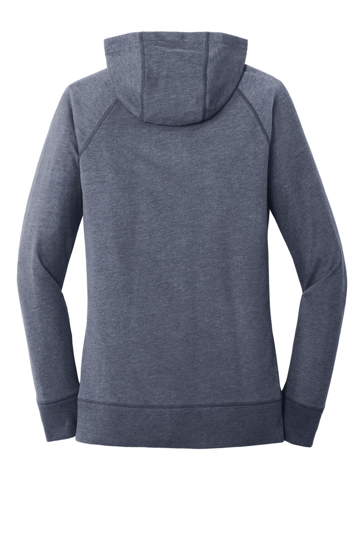 Rear View of True Navy Hthr New Era Women's Sueded Cotton Blend Full-Zip Hoodie. LNEA122