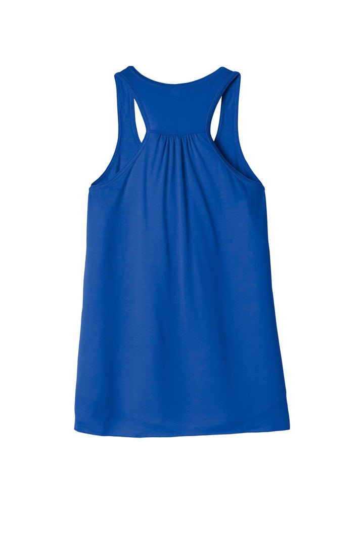 Rear View of True Royal BELLA+CANVAS Women's Flowy Racerback Tank. BC8800