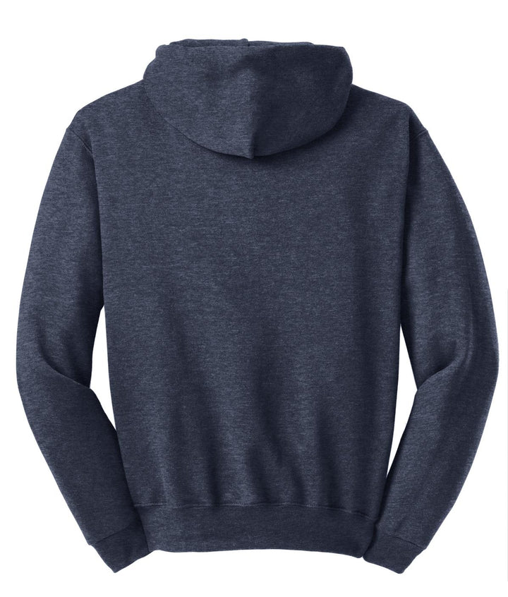 Rear View of Vntg Hthr Navy Jerzees NuBlend Pullover Hooded Sweatshirt. 996M