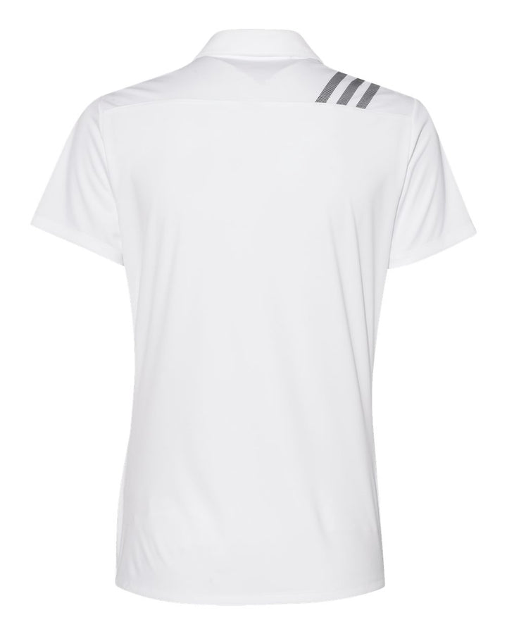 Rear View of White/ Black Women's 3-Stripes Shoulder Polo - A325