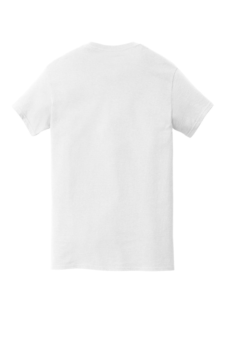 Rear View of White Gildan Heavy Cotton 100% Cotton Pocket T-Shirt. 5300
