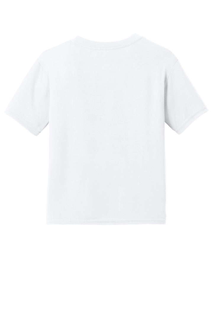 Rear View of White Gildan Youth Gildan Performance T-Shirt. 42000B