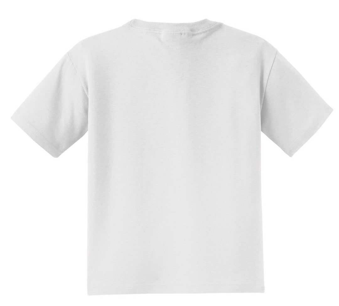 Rear View of White Jerzees - Youth Dri-Power 50/50 Cotton/Poly T-Shirt. 29B