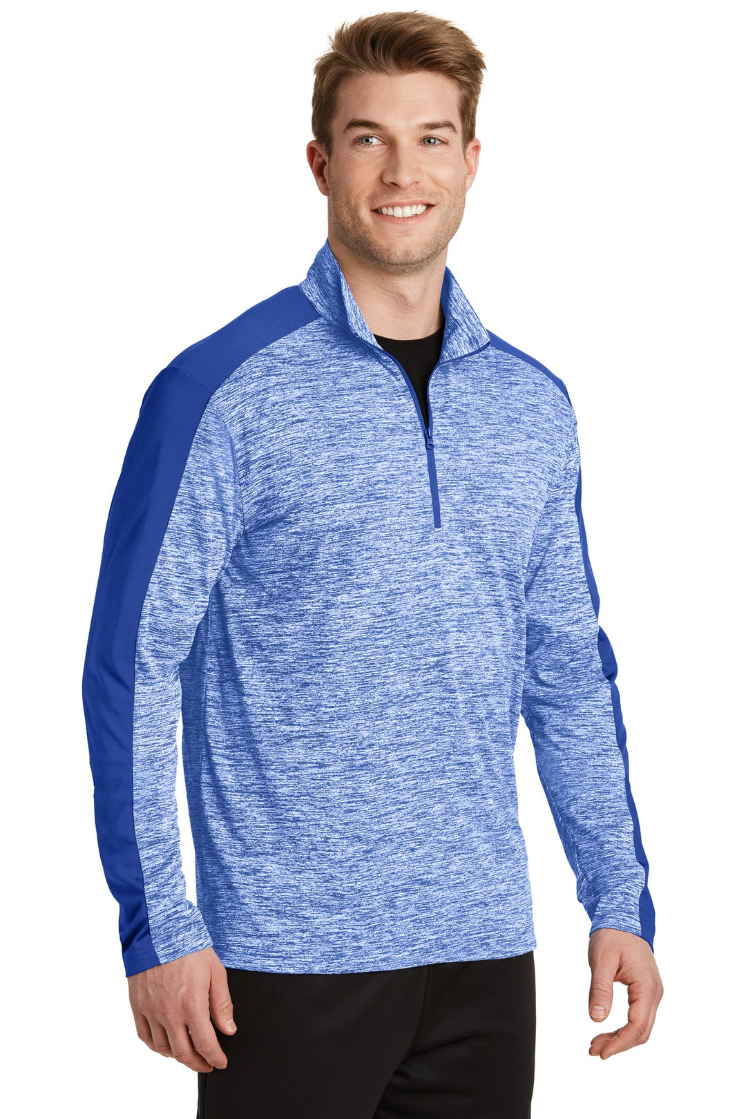 Tr Roy E/Tr Ry Sport-Tek PosiCharge Electric Heather Colorblock 1/4-Zip Pullover. ST397