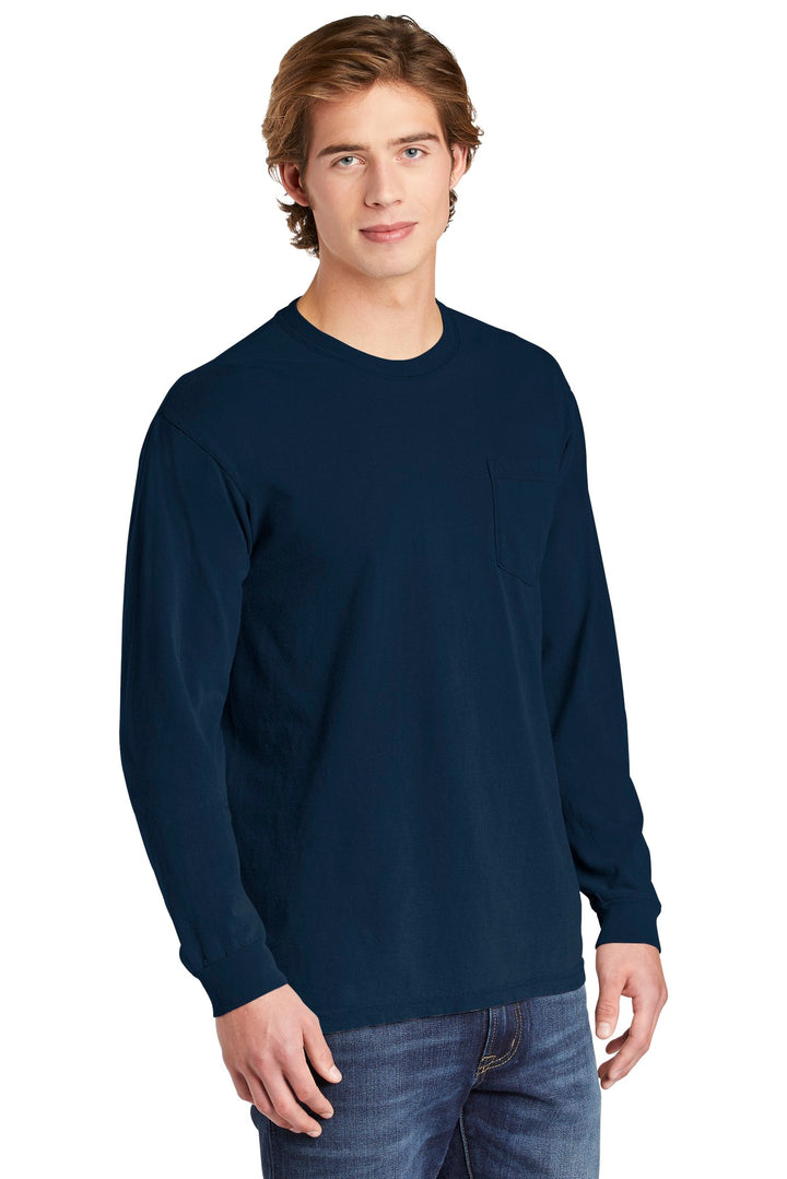 True Navy COMFORT COLORS Heavyweight Ring Spun Long Sleeve Pocket Tee. 4410