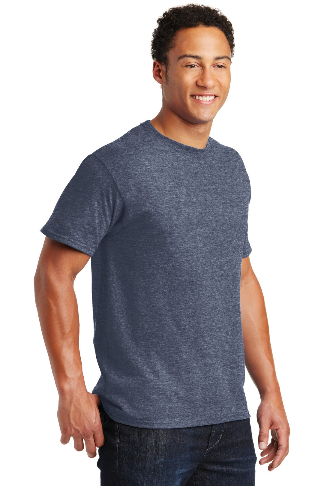 Vntg He Navy Jerzees - Dri-Power 50/50 Cotton/Poly T-Shirt. 29M