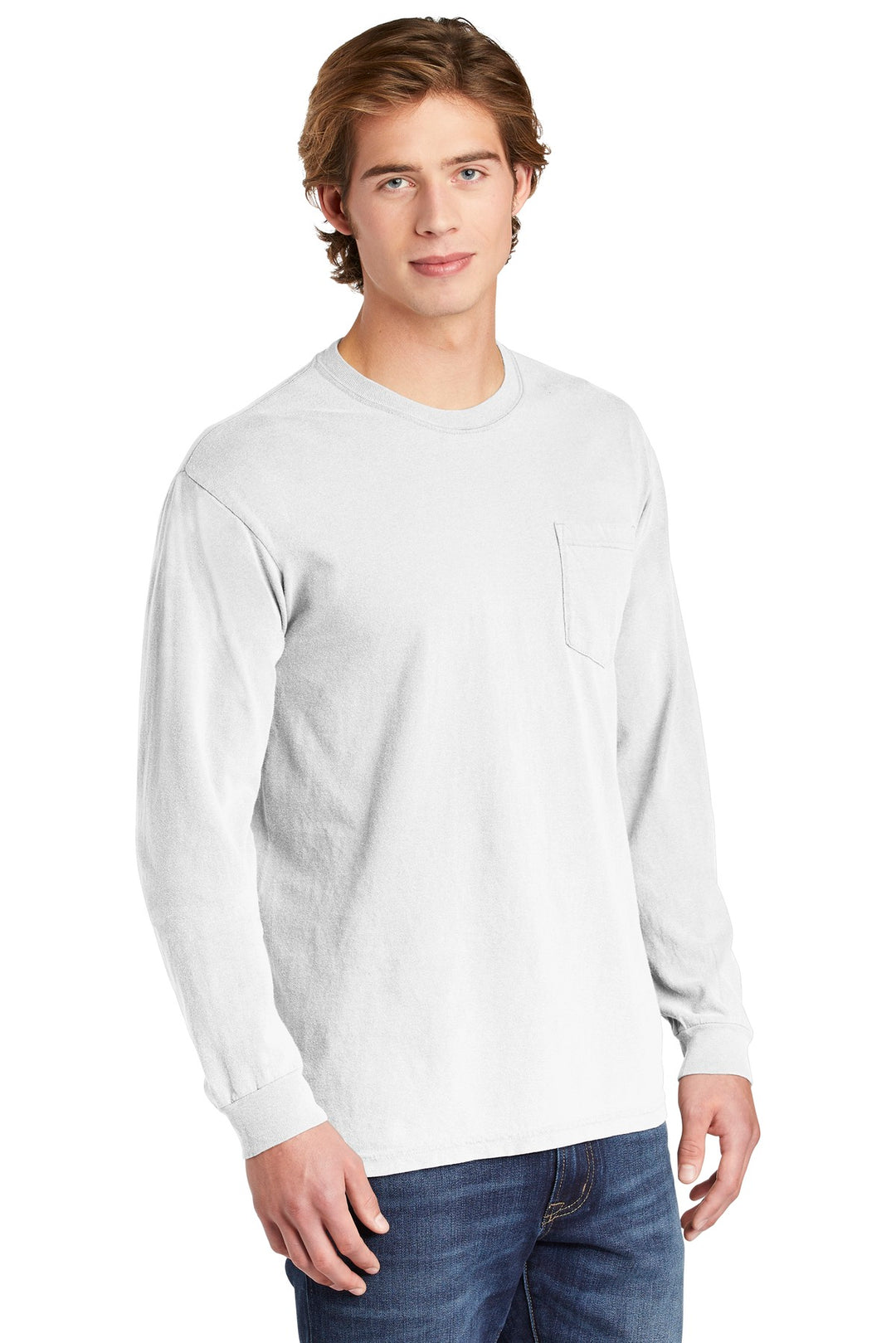 White COMFORT COLORS Heavyweight Ring Spun Long Sleeve Pocket Tee. 4410
