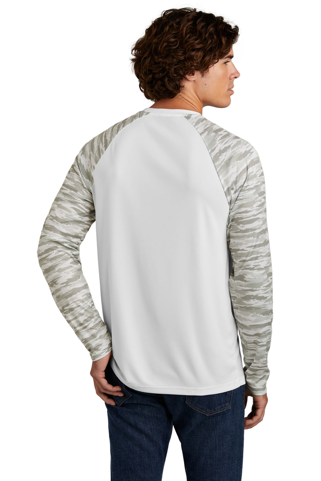 White Sport-Tek Drift Camo Colorblock Long Sleeve Tee ST376LS